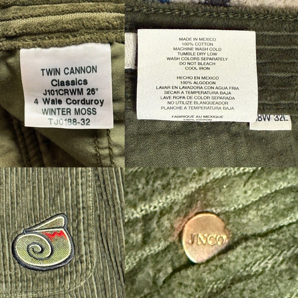 JNCO 26 Twin Cannon Wale Corduroy Winter Moss Baggy Wide Leg Pants Men 38x32 EUC - Picture 6 of 12